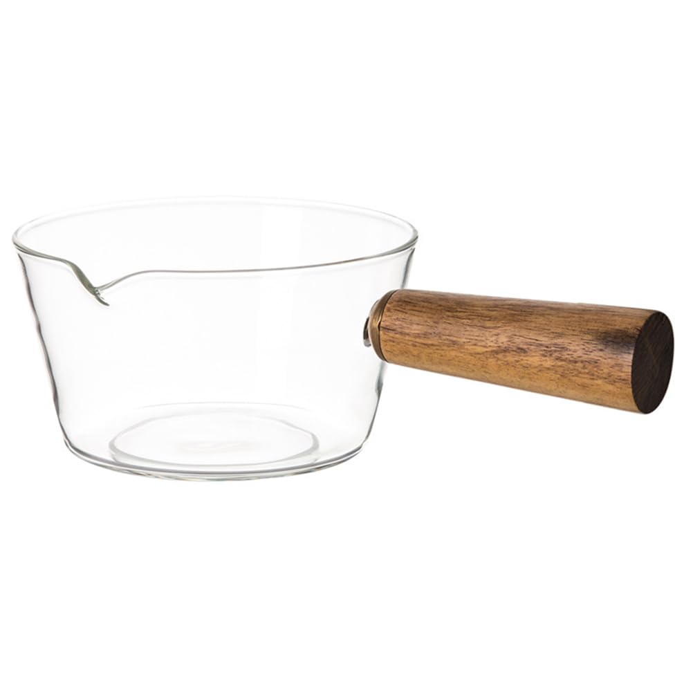 Glass Saucepan Pot for Cooking on Stove: Kitchen 600Ml Glass Milk Pan with Wooden Handle Simmer Saucepan Resistant Safe for Cook