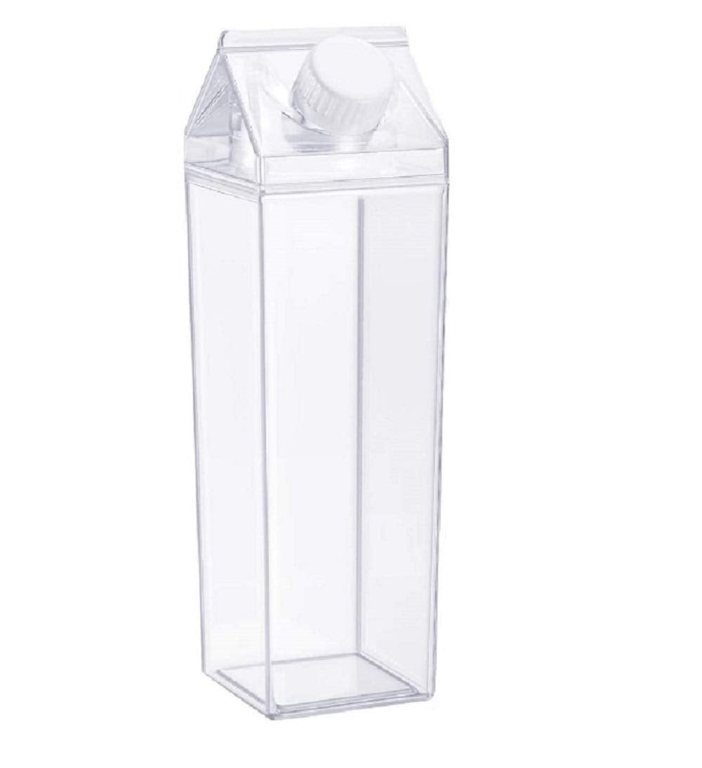 Milk Carton Water Bottle 17Oz (500Ml) Plastic Clear Square Milk Bottles No Bpa Leakproof Water Bottle Portable Reusable Milk Car