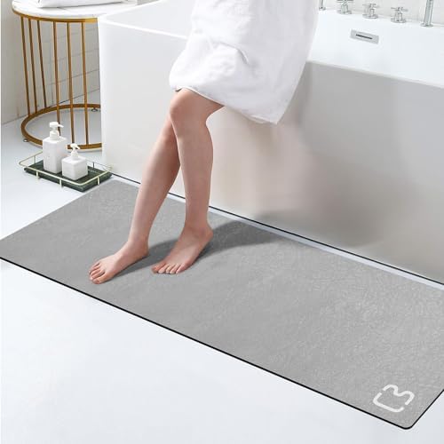 Grey Bath Mat 17'' X 59'' Extra Long Bathroom Mat Large Fast Dry Super Absorbent Non-Slip Rubber Backed Shower Mat Bathroom Rugs