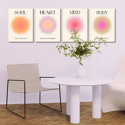 Framed Art Angel Halo Aesthetics Poster Set Of 4 Pieces Colorful Aura Gradient Canvas Wall Art Spirit Soul Quote Print Painting