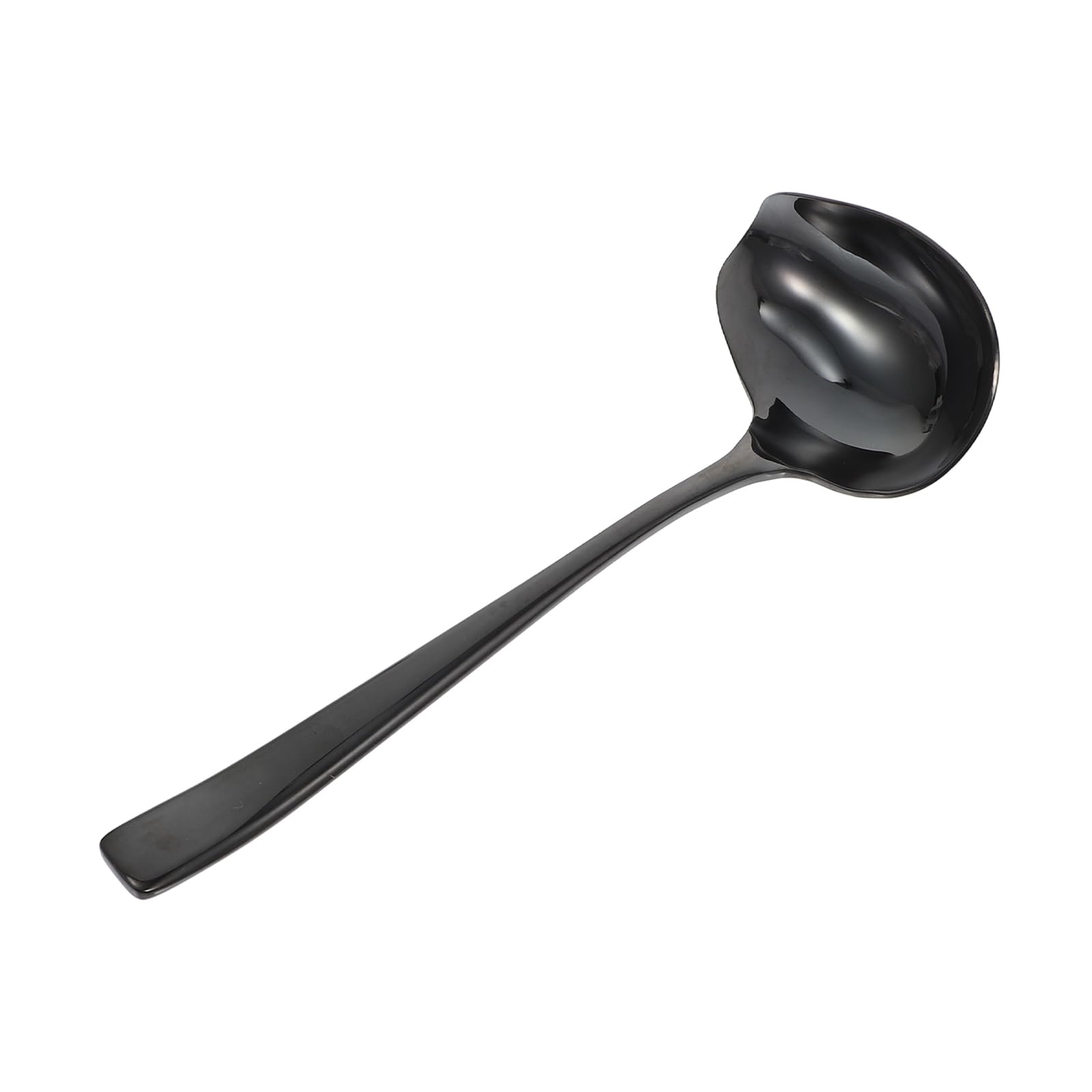 BESTonZON Duckbill Soup Spoon Stainless Steel Long Handle Hot Pot Spoon 7.48 in Black Gravy Ladle for Soup Noodles Family Meals 