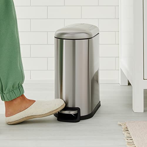 Amazon Basics Smudge Resistant Small Rectangular Trash can With Soft-close Foot Pedal For Narrow Spaces  10 Liter26 gallon  Brushed Stainless Steel