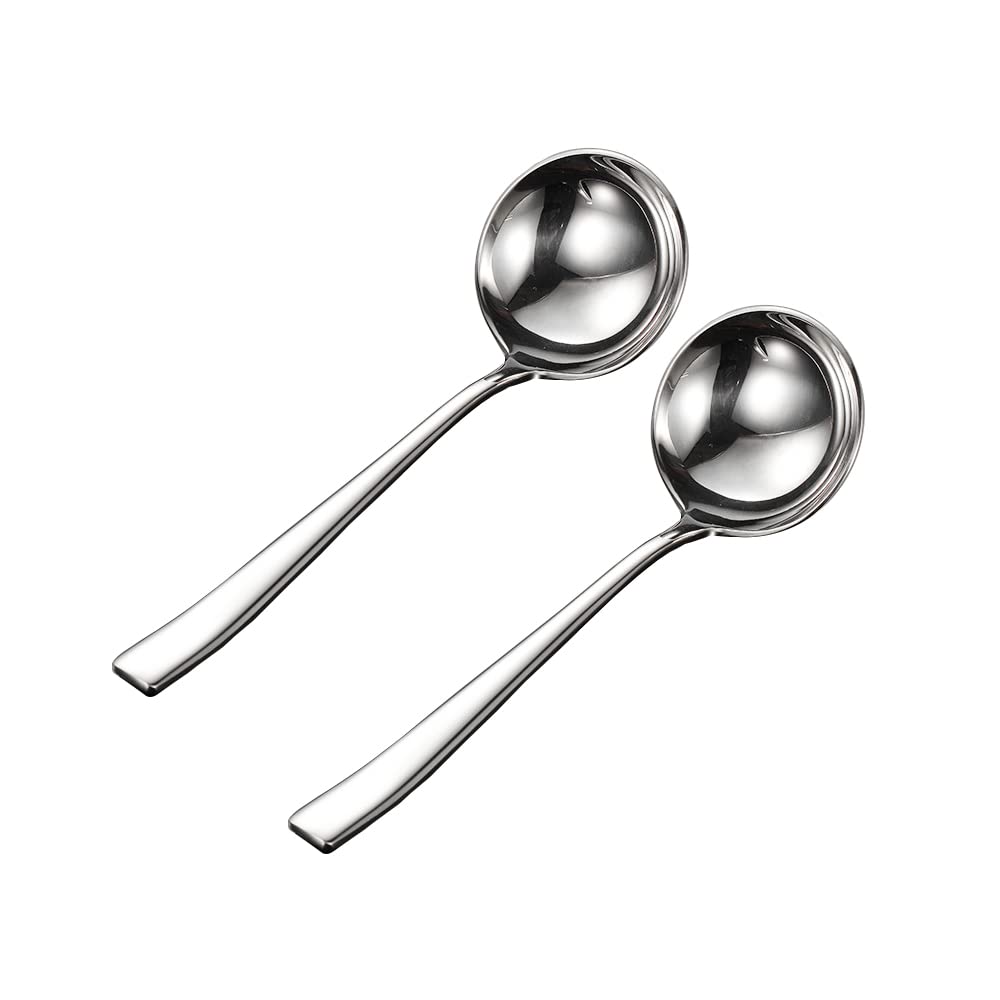 Wenkoni Small Soup Ladle,Gravy Ladle,18/10 Stainless Steel 7.7 Inch Round Gravy Spoon Ladle (2 Pack,Silver).
