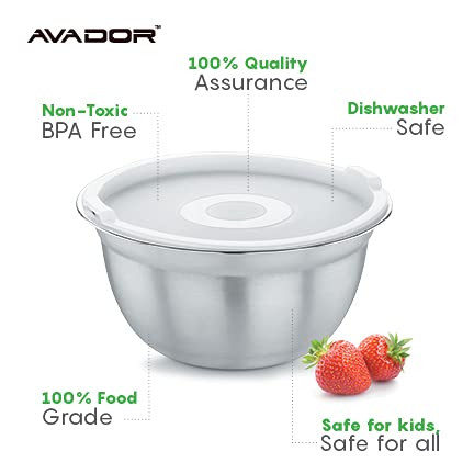 Avador Premium Stainless Steel Mixing Bowls, Set Of 5 Brushed Stainless Steel Mixing Bowl Set, Easy To Clean, Space Saving, Grea