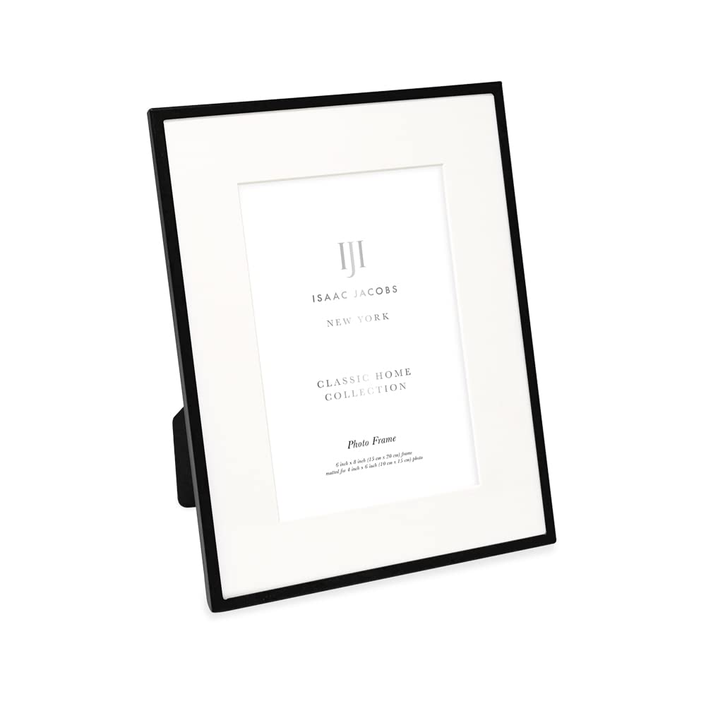 Isaac Jacobs 6x8 (Matted 4x6) Black Metal Picture Frame, Classic Metal Photo Frame Made For Tabletop & Hanging Display, Home and