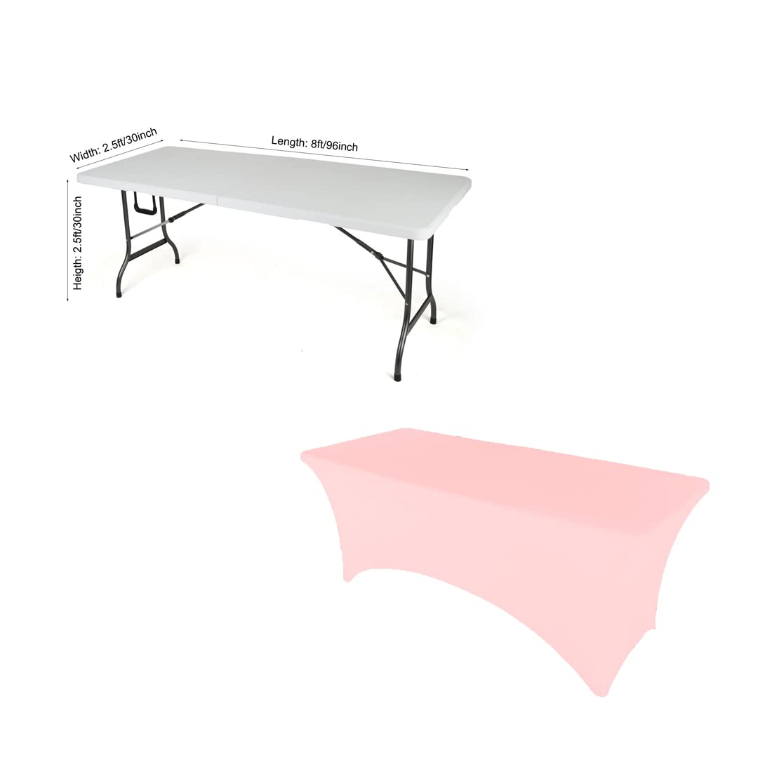Gowinex 8Ft Pink Stretch Spandex Table Cover Tablecloth For Rectangular Fitted Folding Table