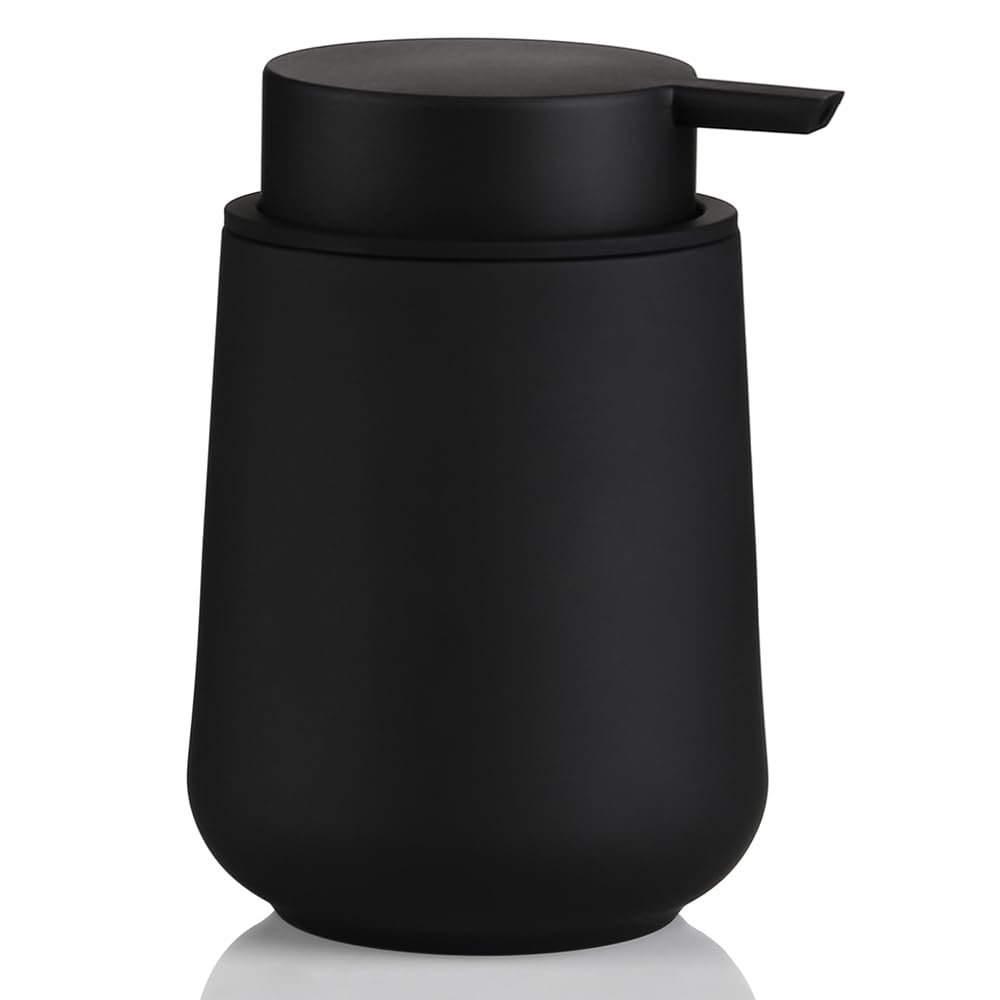 Yaukph Matte Black Liquid Hand Soap Dispenser Plastic 11 Oz - Modern Minimalist Style For Bathroom & Kitchen Countertop Refillab