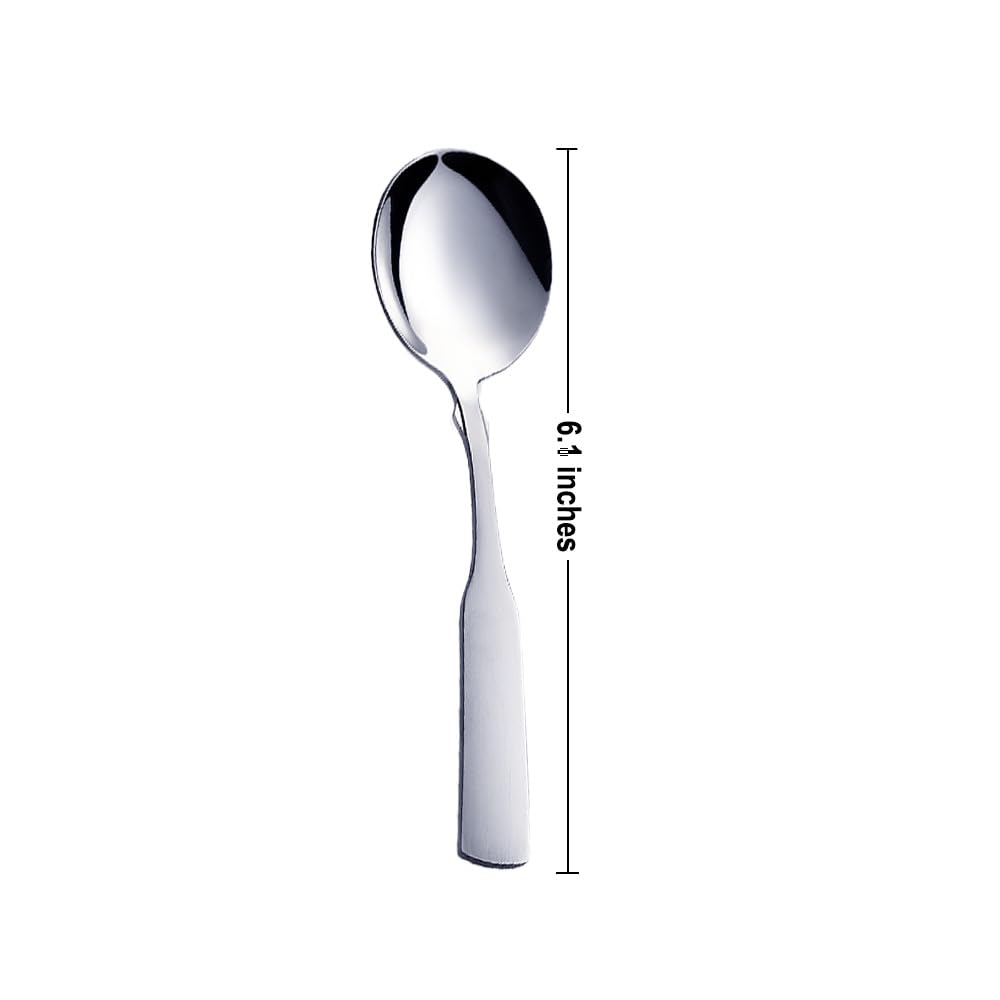 Fullyware Soup Spoons, Stainless Steel 6.1    Heavy Duty Round Spoons, Dinner Spoon Table Spoon Silverware, Metal Spoon Cutlery