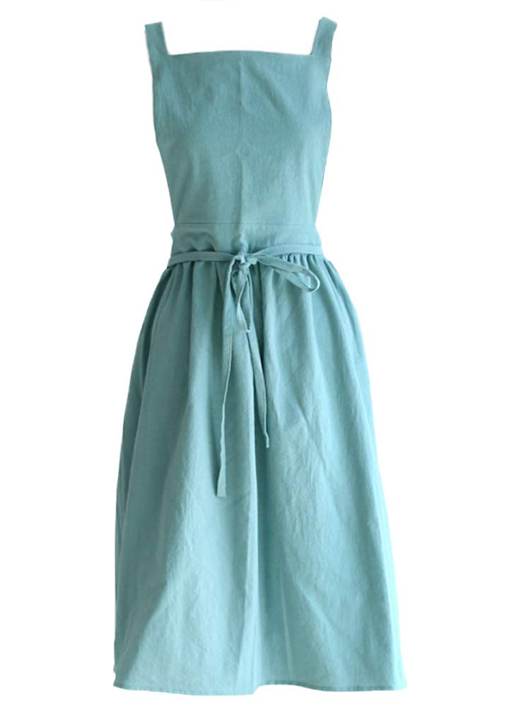Losofar Women Girls Vintage Apron Gardening Works Cross Back Pinafore Dress (Green(No Pocket), 33''X 29'')