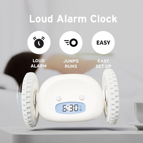 CLOCKY Alarm Clock on Wheels - Loud Rolling Alarm Clock for Heavy Sleepers | Runaway Clock That Jumps & Runs to Wake You Up | Fu