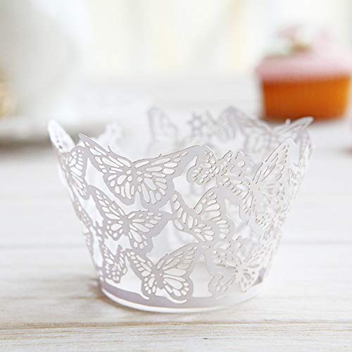 Lds 50Pcs White Butterfly Cupcake Wrappers Lace Cupcake Papers For Party Cake Decoration