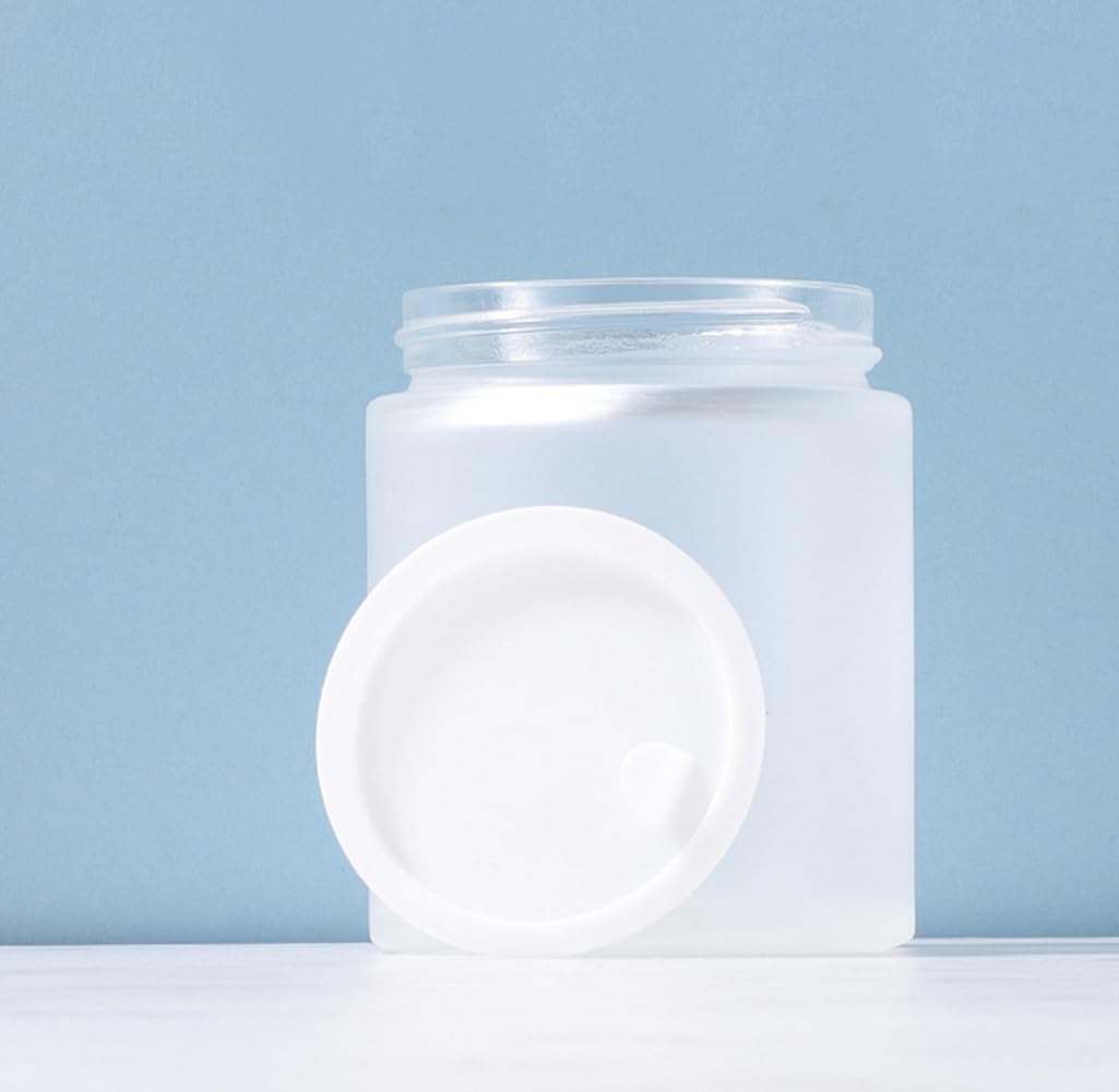 2 Pack 100G/3.4Oz Frosted Glass Cream Jars Bottles Cosmetic Container With Inner Liners And Wood Grain Lid Refillable Straight S
