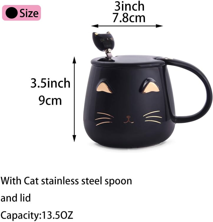 Pink Ceramic Coffee mug Cute Cat Handmade Tea Cups with Stainless Steel Spoon Kitty Cup Unique Hot chocolate Novelty mugs Christ