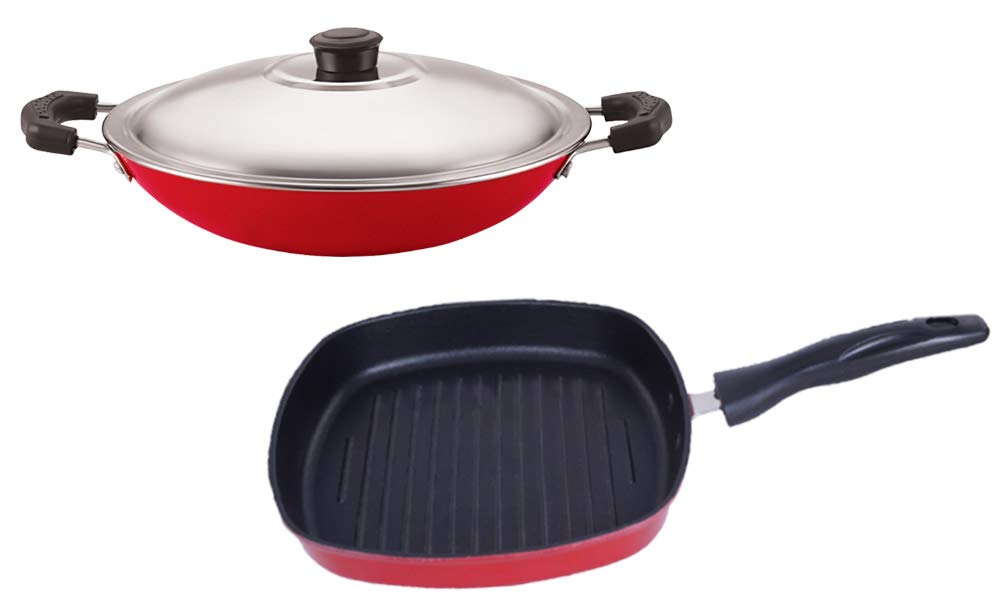 Nirlon Non Stick Kitchenware Cooking Utencil Gift Set Of 2 Pieces (2.6Mm_Ac_Steellid_Gp24)