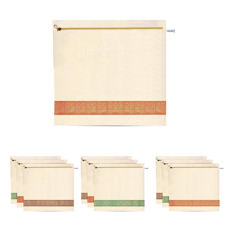 Housify Cotton Saree Cover with ZIP - 10 Cotton Big Size(16.514.5 Inches) Single Saree Storage Bags/Cover/Pouches for Packing Sa