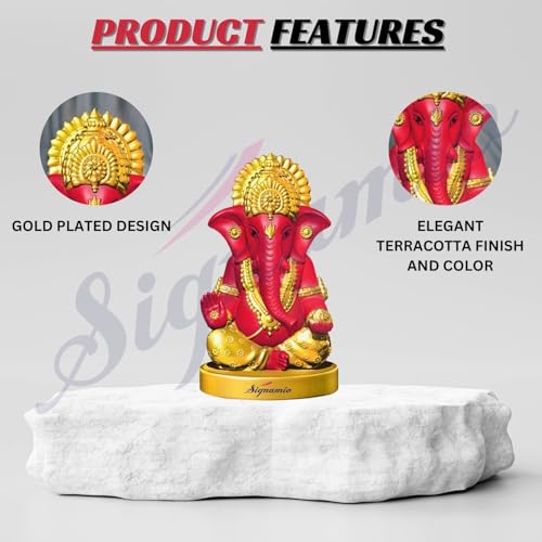 Signamio Handcrafted Pink Ganesha Idol For Car Dashboard Item: Ganesh Ji, Ganpati Bappa Murti For Home Decor - Exquisite Car God