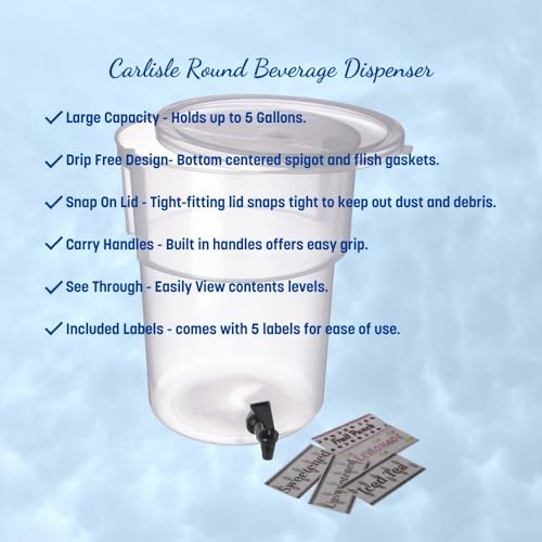 Carlisle FoodService Products Plastic Round Beverage Dispenser  5 Gallons  Translucent