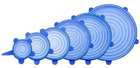 Orrda Set of 6 Reusable Safety Silicone Stretch Dishwasher Microwave and Freezer Safe Lids Flexible Covers for Rectangle Round S