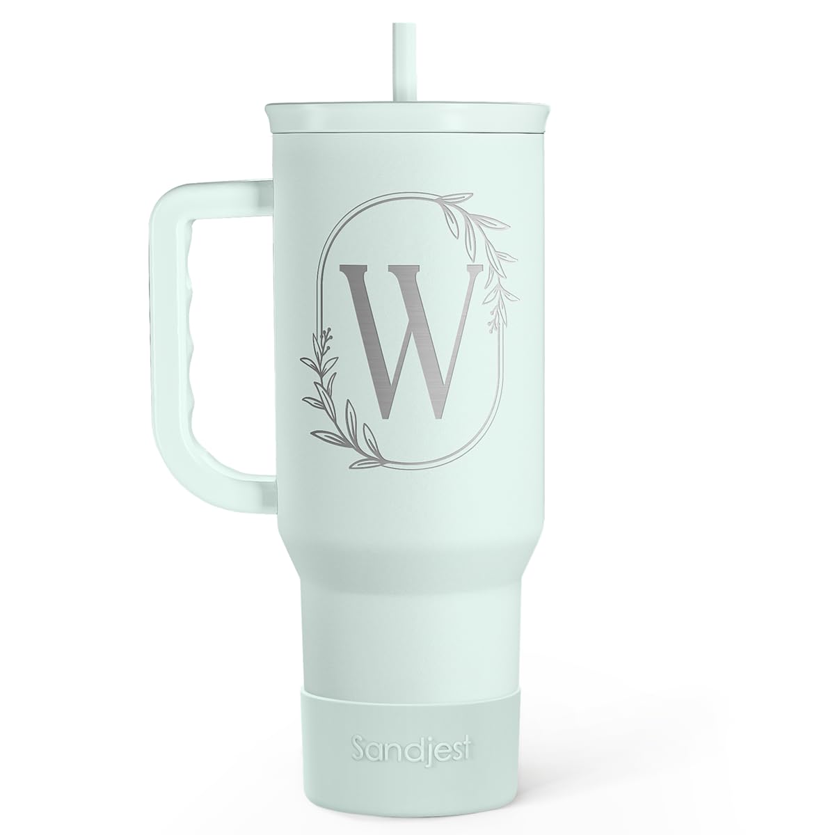 Personalized Monogrammed Tumbler with Handle 40oz, Letter W Tumblers Insulated Coffee Travel Cup, Custom Initial Gift for Women 