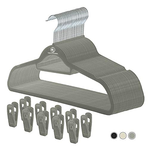 Closet Accessories, Velvet Hangers, Ultra Slim Space Saving, Notches, Tie Bar, Swivel Hook,10 Pack, With 20 Matching Velvet Fing