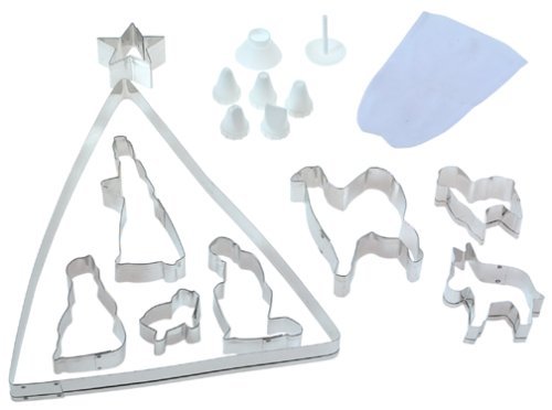 Fox Run Nativity Scene Cookie Cutter Bake Set, 21-Piece, Metallic for Christmas Baking