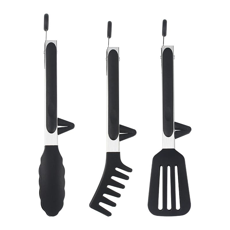 Zibuyu Kitchen Tongs Set 3 Piece 9 Inch Black Silicone Tip Stainless Steel For Cooking Serving
