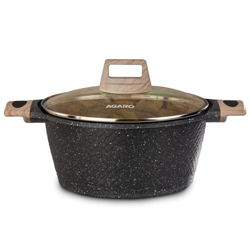 Agaro Imperial Granite Non Stick Casserole With Glass Lid, 4 Litre/24Cm, Cast Aluminium Body, Stew Pot, Biriyani Pot, Rice Pot, 