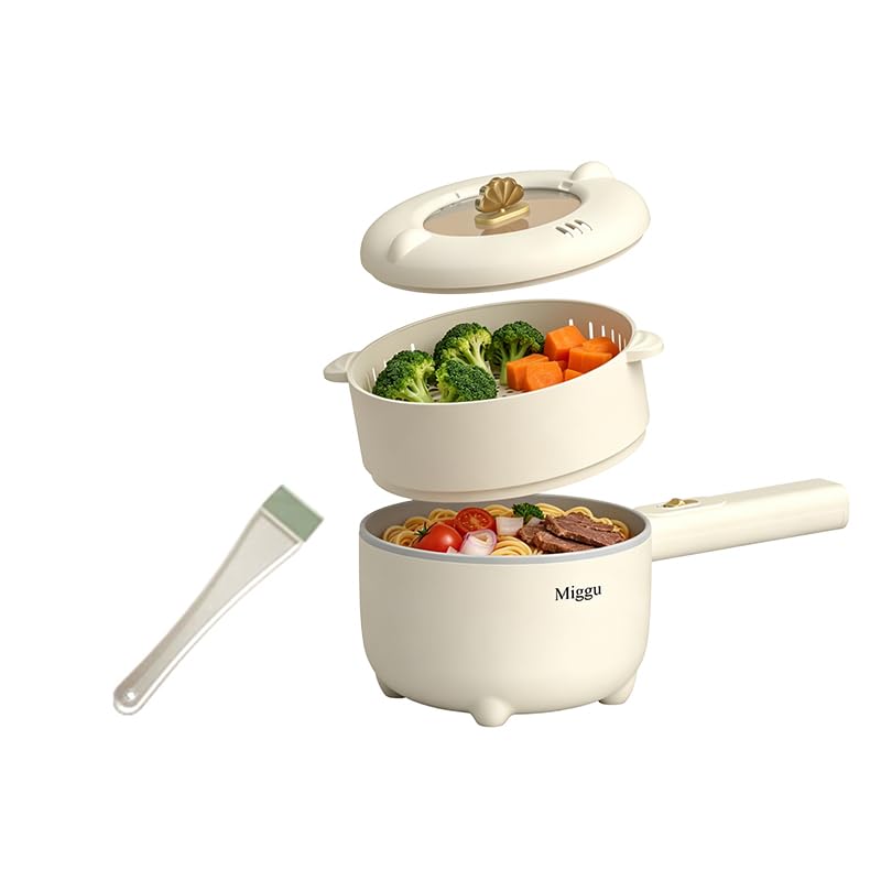 Electric Hot Pot 2L, 700W Portable MultiPurpose Cooker with Dual Power Control, NonStick Pot for Noodles, Steak, Eggs, Ramen, 