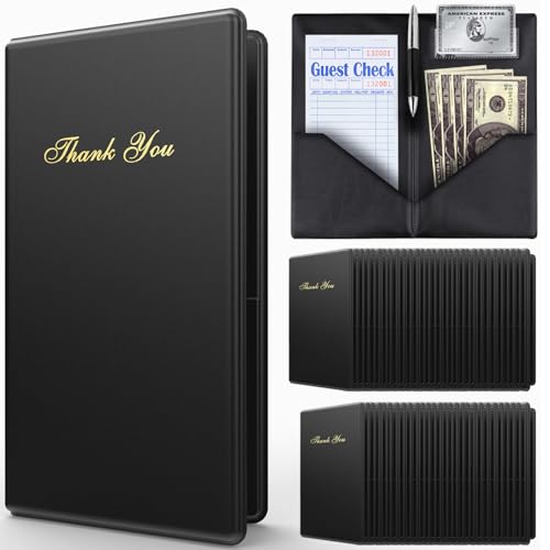 Budgetizer Check Presenters for Restaurants - 60 Pack Guest Check Card Holder- Black with Gold Thank You Imprint- Bill Book Restaurant Supplies 5.5 x 10 (60 Pack)