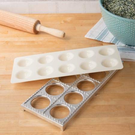 Cucinapro Ravioli Mold With Extra Large 2 1/2 Inch Squares- Authentic Ravioli Tray And Press, Makes 10 Italian Raviolis At A Tim