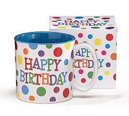Happy Birthday Polka Dot Mug Ceramic Bright Colors