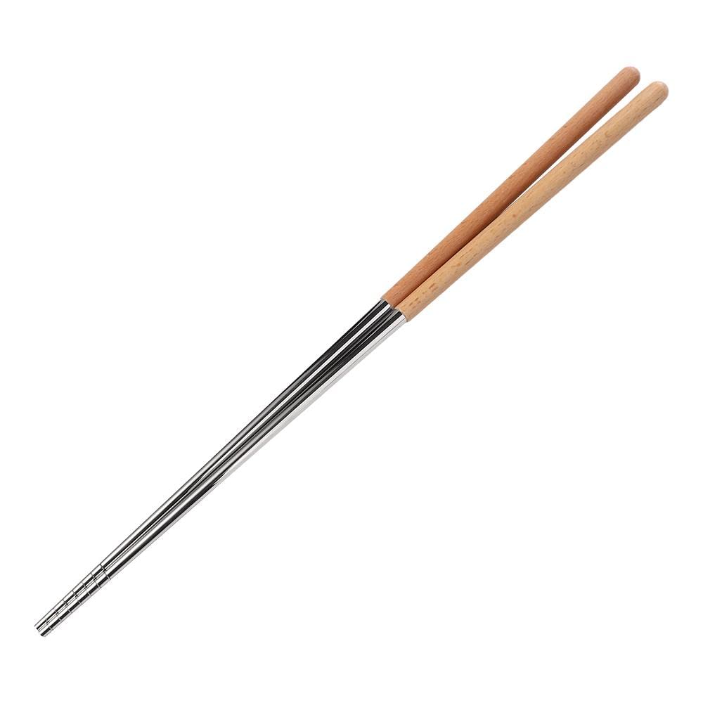 2 Pair Natural Beech Wood Sushi Chopsticks, 15 Inch Non-Slip Stainless Steel Chopsticks, Extra Long Noodle Hot Pot Chopstick Chi