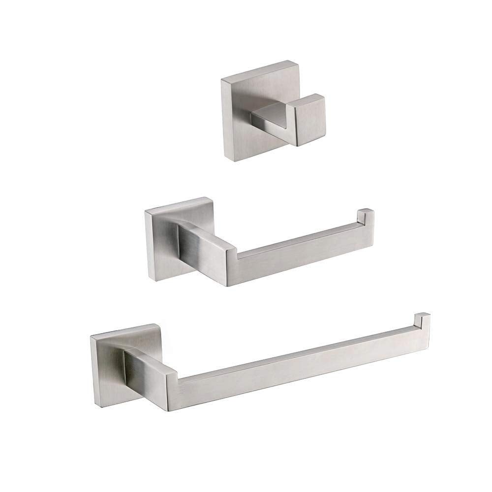Turs 3-Piece Bathroom Accessory Set Sus 304 Stainless Steel Rustproof Toilet Paper Holder Towel Bar/Holder Robe Hook Wall Mount,