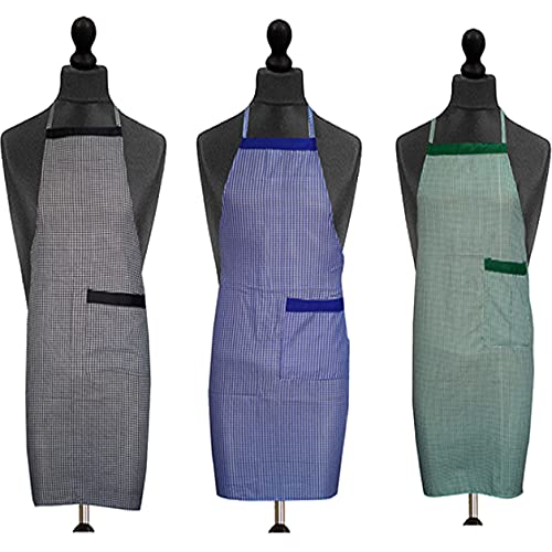 Kanushi Industries Apron For Kitchen Waterproof With Side Pocket  Combo Of 3 Pcs(Apron3Pcblack+Blue+Greenschol)