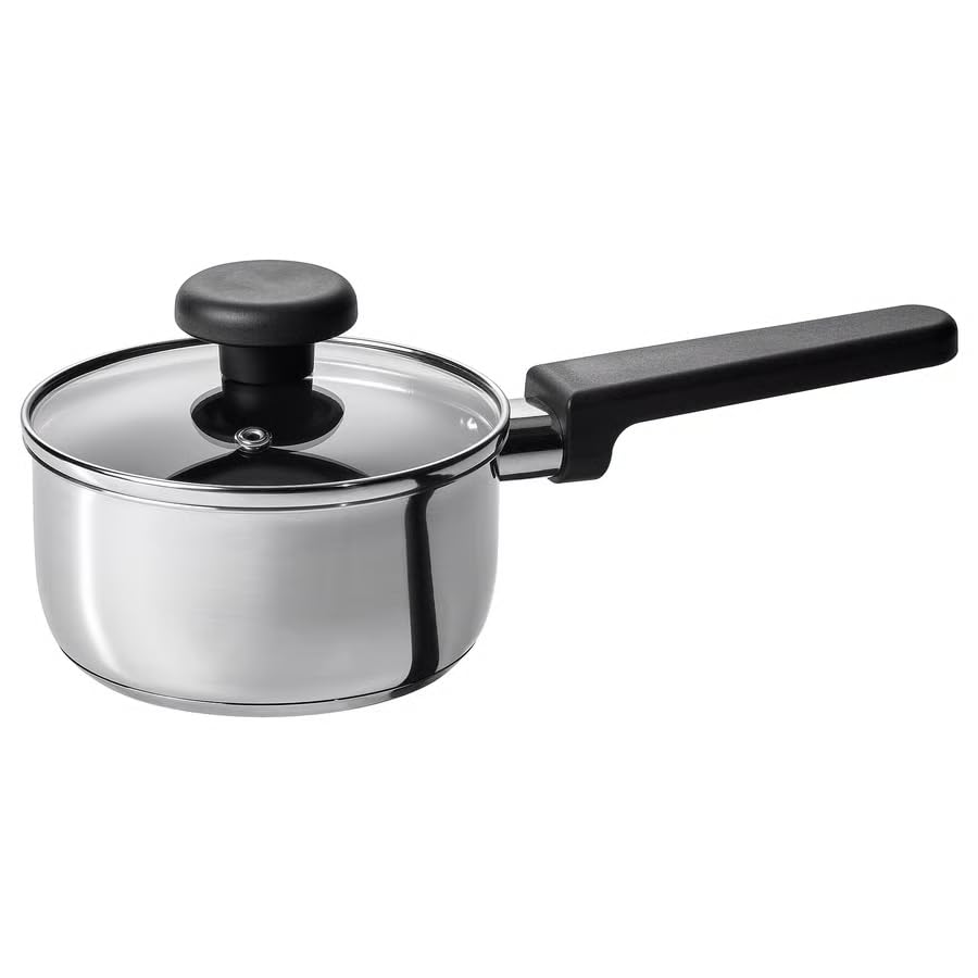 Middagsmat, Induction Compatible, Stackable, With Steam Vent (Saucepan With Lid, NonStick Coating Clear Glass/Stainless Steel, 