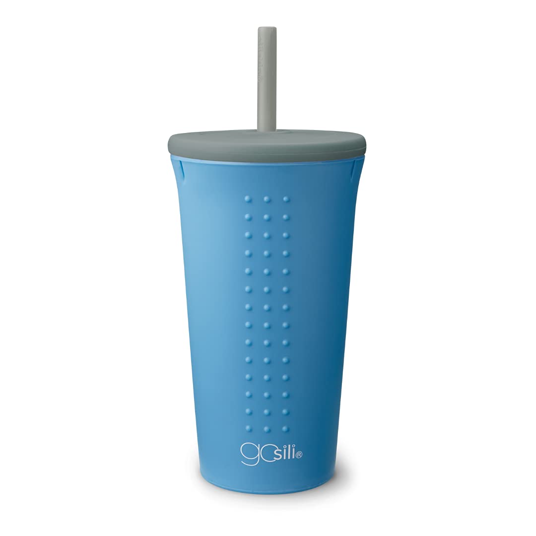 Gosili Eco-Friendly Reusable Silicone Straw Tumbler, Nontoxic And Dishwasher Safe - 16Oz, Foggy Blue