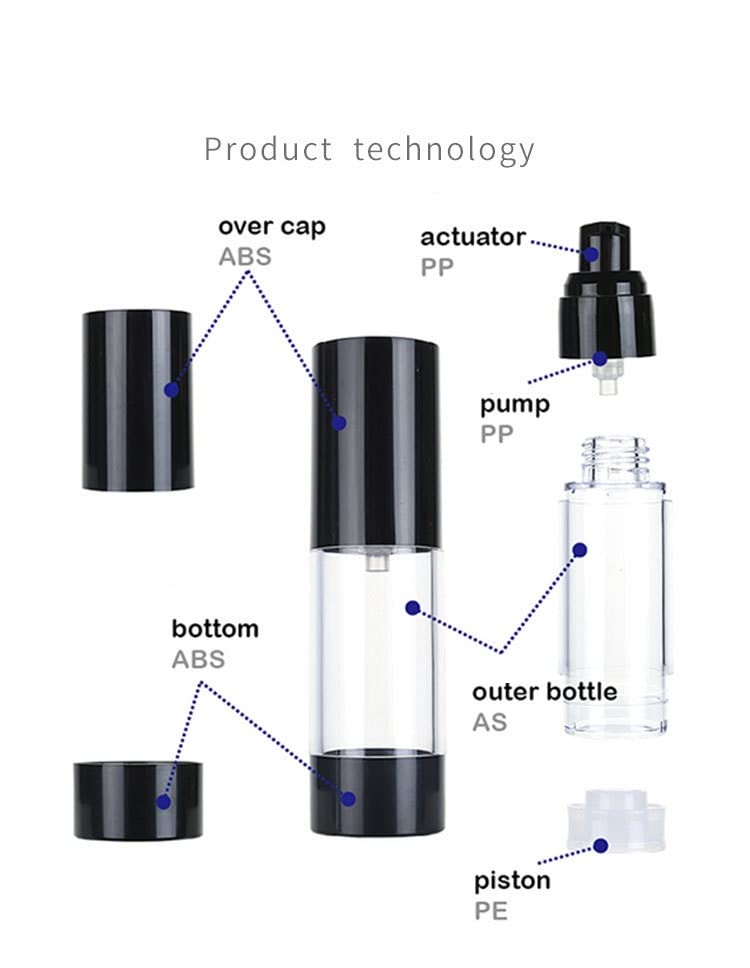 Ergonflow 3Pcs/Lot 15Ml 30Ml 50Ml Empty Black Airless Lotion Cream Pump Plastic Container Cosmetic Bottle Dispenser Travel Refil