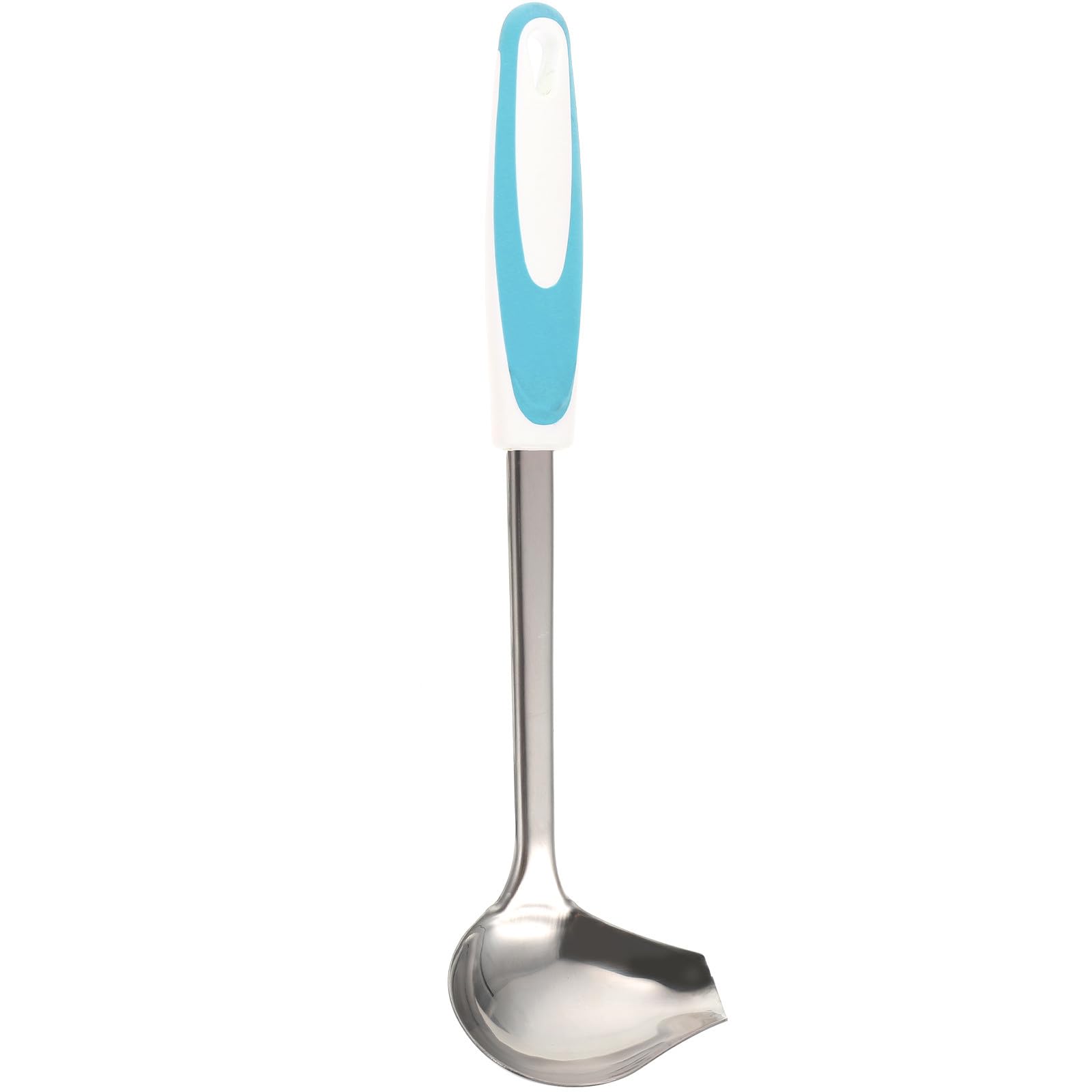 OSOLADY Stainless Steel Sauce Ladle with Pouring Spout, Small NonSlip Kitchen Soup Spoon for Gravy and Dressing, Blue Polished 
