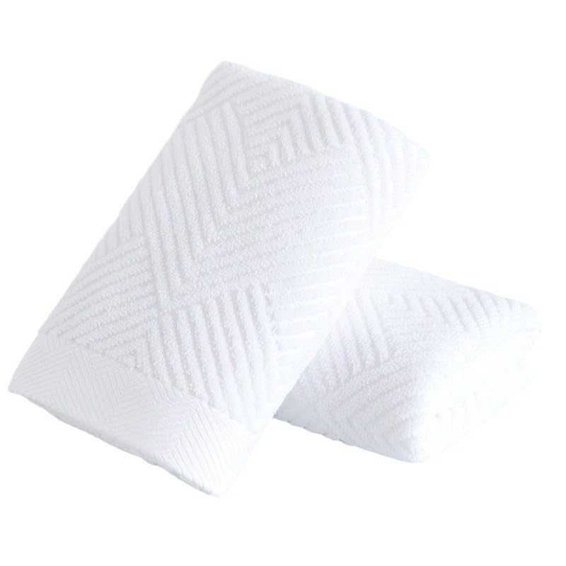 Sense Gnosis White Hand Towel Set Of 2 Terry Striped Weave Pattern Ultra Absorbent Super Soft 100% Cotton Hand Towel For Bathroo