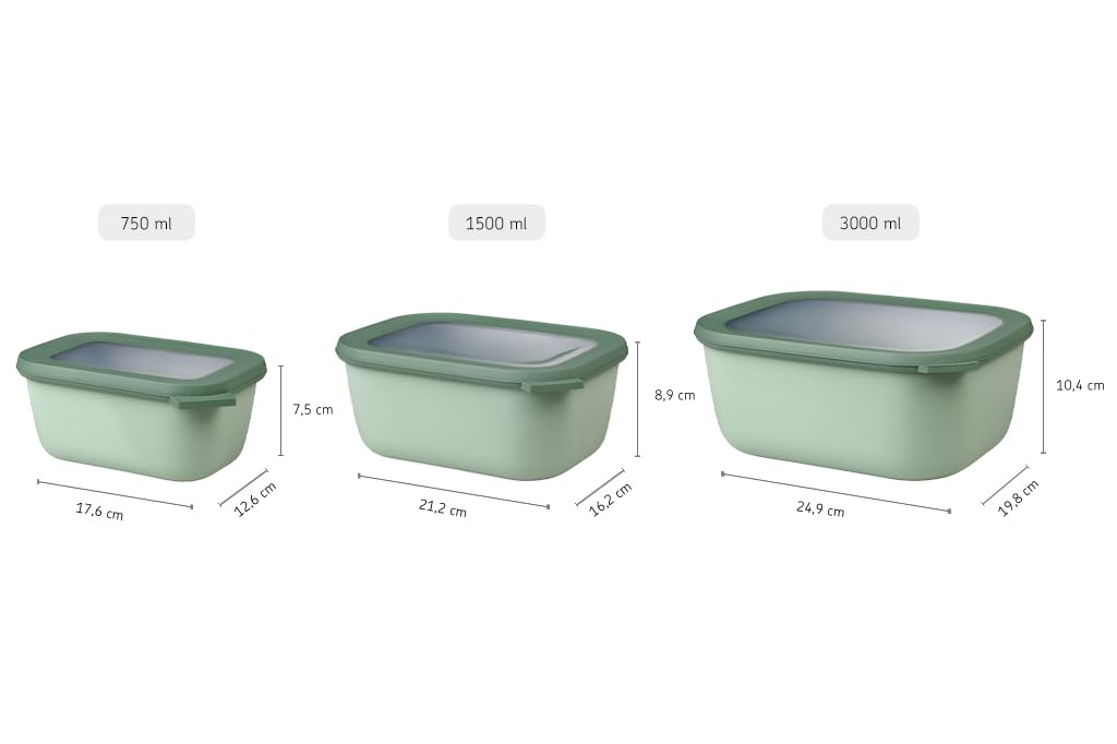 Mepal - Multi bowl Cirqula 3-piece set Nordic black - 750  1500  3000 ml - Food storage containers with lid - Airtight storage box for fridge & freezer  microwave container & serveable dish