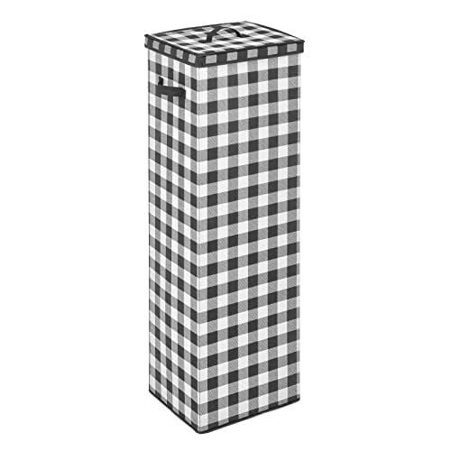 mDesign Tall Gift-Wrapping Paper Storage Box with Handles - Upright Christmas Gift Wrap Storage Organizer with Removable Lid - Wrapping Paper Container Bin for Long Rolls - Buffalo Plaid  Black/White