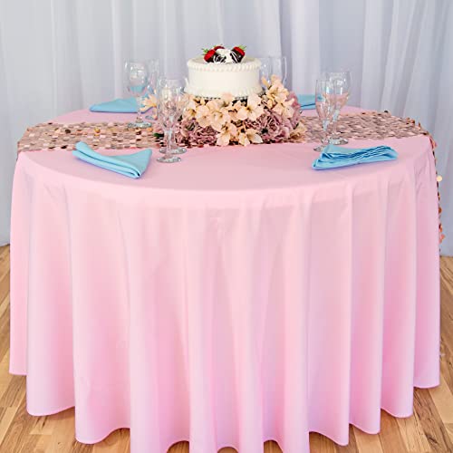 Linentablecloth 108-Inch Round Polyester Tablecloth Pink