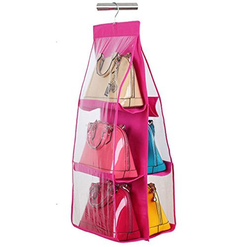 Mohak Plastic, Fabric 6 Pockets Hanging Handbag Organizer Bag Collection Storage Holder For Wardrobe Closet Space Saving, Living