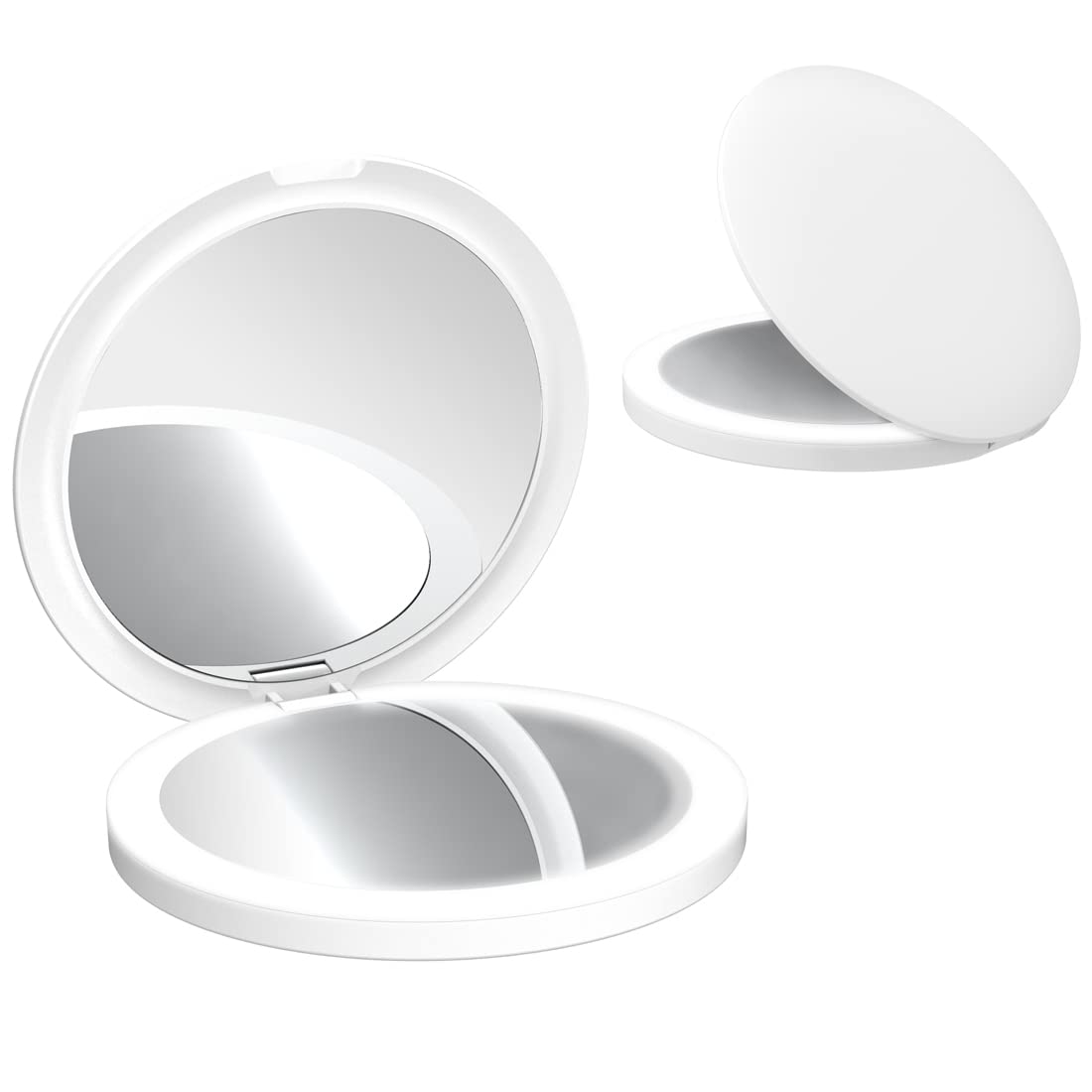 Cigyyogy Small Led Compact Makeup Mirror Round Handheld Foldable - Magnifying Lighted Pocket Mirrors Double Sided With 1X/2X Mag
