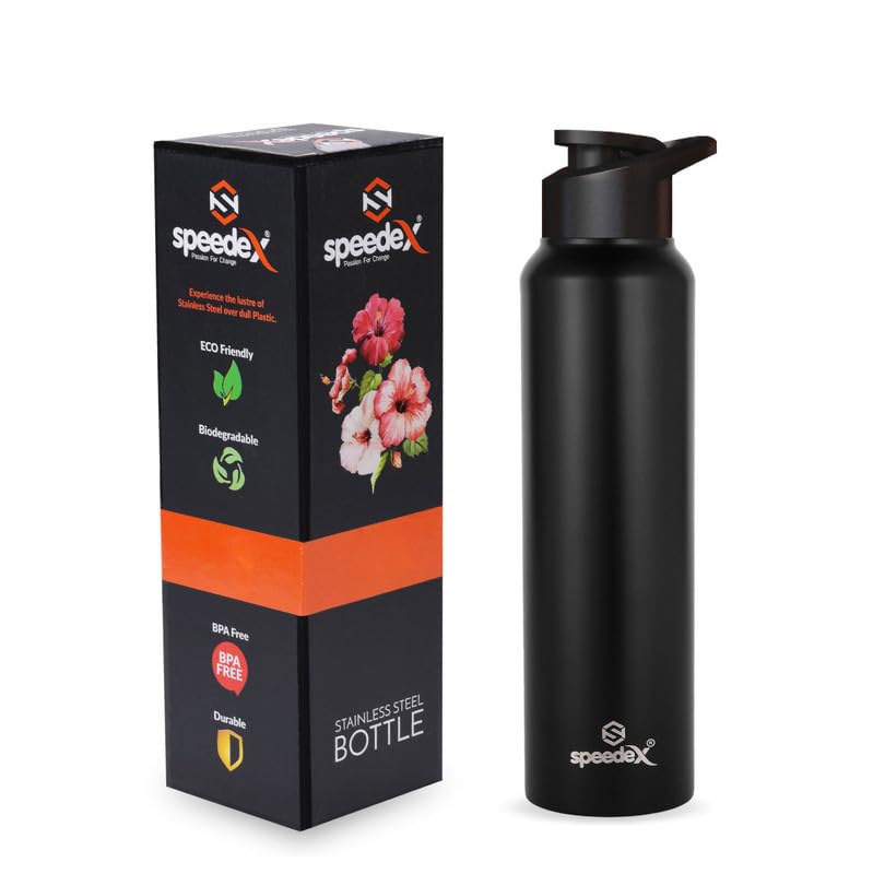 Peachberry Stainless Steel Fridge Water Bottle/Refrigerator Bottle/Thunder With Sipper Cap (Black, Pack Of 1)