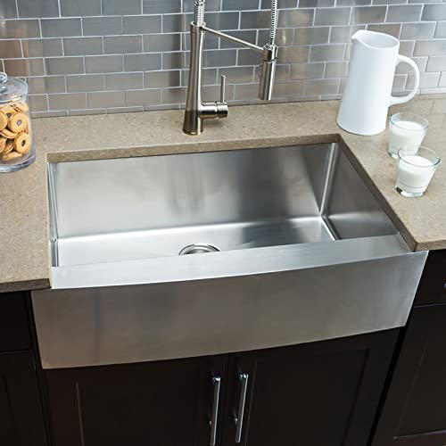 Miseno Farmhouse 33'' Single Basin Stainless Steel Kitchen Sink With Apron Front - Drain Assembly And Basin Rack Included Free