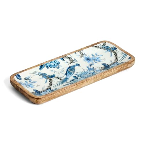 Saaga Mango Wood Florida Printed Rectangular Platter  12 Inch X 5 Inch  Tray For Kitchen & Dining, Ideal For Snacks, Fruits, &