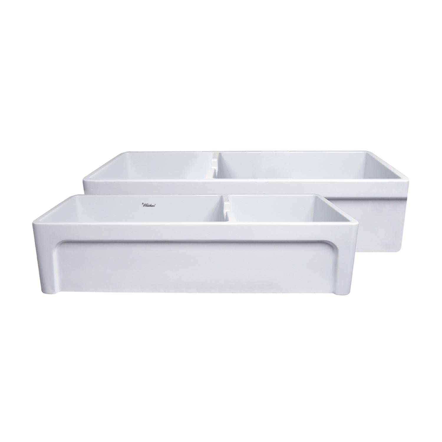 Farmhaus Fireclay Large Reversible Sink And Small Bowl With An Elegant Beveled Front Apron On One Side And A Decorative Lip On T