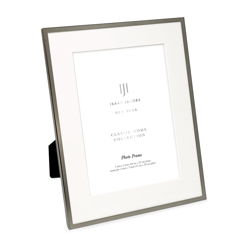 Isaac Jacobs 7x9 (Matted 5x7) Pewter Metal Picture Frame, Classic Metal Photo Frame Made For Tabletop & Hanging Display, Home an