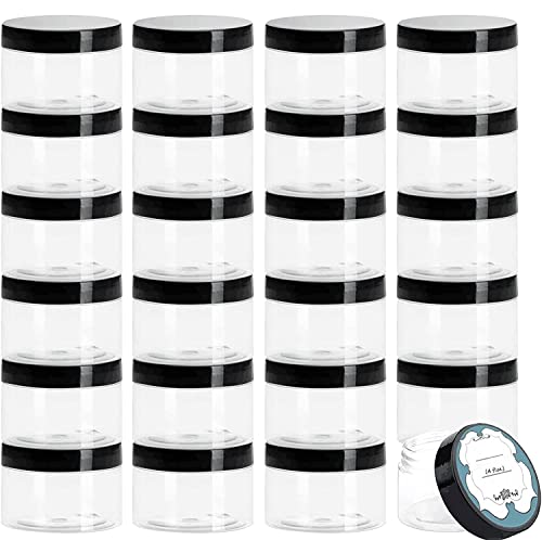 Qeirudu 4 Oz Plastic Containers With Lids, 24 Pack Clear Empty Body Butter Jars With Lids And Labels, Round Cosmetic Containers